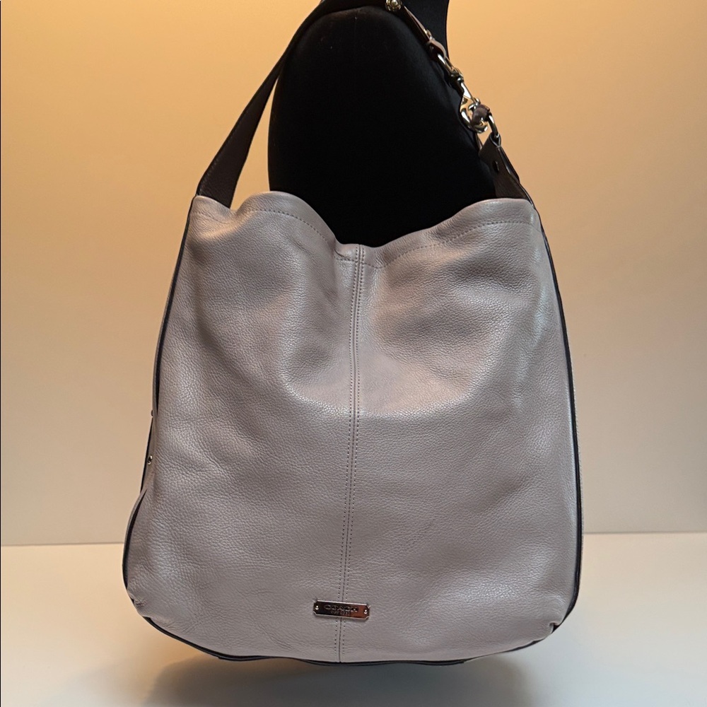 Coach Light Gray Pebble Leather Hobo Shoulder Bag